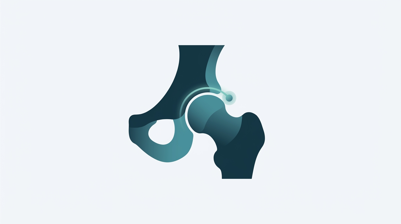 Illustration of the hip joint showing femoroacetabular impingement (FAI) — the ball meeting the socket at the rim